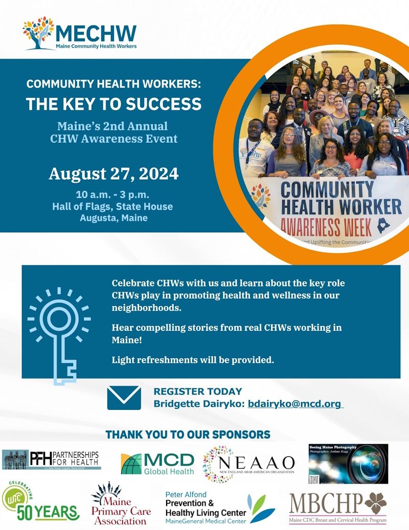 Save the date: Community Health Workers: The Key to Success - The 2nd Annual CHW Awareness Event August 27, 2024 in Augusta, Maine